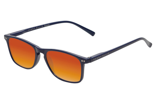 Profile View of Perry Ellis PEBX57 Designer Polarized Sunglasses with Custom Cut Red Mirror Lenses in Gloss Navy Blue Marble Unisex Panthos Full Rim Acetate 50 mm