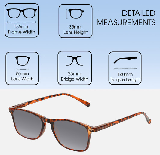 Dimensions and Measurements Illustration of Perry Ellis PEBX57 Designer Polarized Sunglasses with Custom Cut Smoke Grey Lenses in Gloss Tortoise Havana Marble Unisex Panthos Full Rim Acetate 50 mm