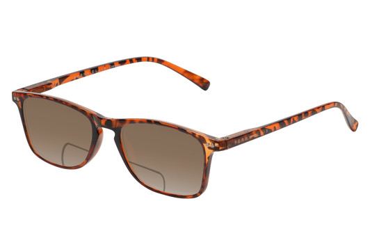Profile View of Perry Ellis PEBX57 Designer Polarized Reading Sunglasses with Custom Cut Powered Amber Brown Lenses in Gloss Tortoise Havana Marble Unisex Panthos Full Rim Acetate 50 mm