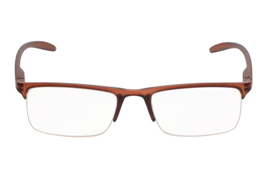 Front View of Perry Ellis PEBX58 Unisex Rectangular Semi-Rimless Designer Reading Glasses in Gloss Dark Brown Marble 50mm