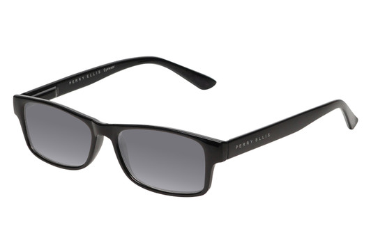 Profile View of Perry Ellis PEBX59 Designer Polarized Sunglasses with Custom Cut Smoke Grey Lenses in Gloss Black Marble Unisex Rectangular Full Rim Acetate 50 mm
