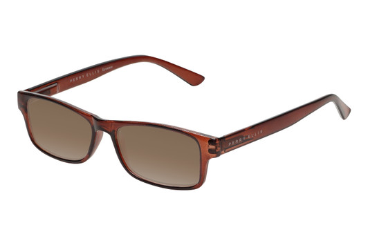 Profile View of Perry Ellis PEBX59 Designer Polarized Sunglasses with Custom Cut Amber Brown Lenses in Gloss Dark Brown Marble Unisex Rectangular Full Rim Acetate 50 mm