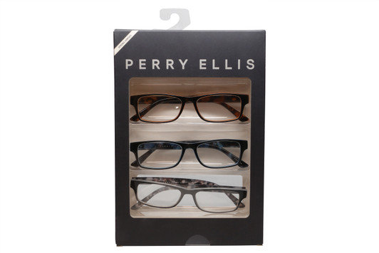 Profile View of Perry Ellis PEBX44 Unisex Rectangular Full Rim Designer Reading Glasses in Gloss Black Marble, Gloss Brown Marble, Gloss Navy Blue Marble 50mm