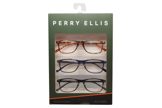 Profile View of Perry Ellis PEBX57 Unisex Panthos Full Rim Designer Reading Glasses in Gloss Black Marble, Gloss Navy Blue Marble, Gloss Tortoise Havana Marble 50mm