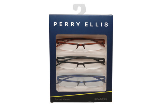 Profile View of Perry Ellis PEBX58 Unisex Rectangular Semi-Rimless Designer Reading Glasses in Gloss Navy Blue Marble, Gloss Tortoise Havana Marble, Gloss Black Marble 50mm