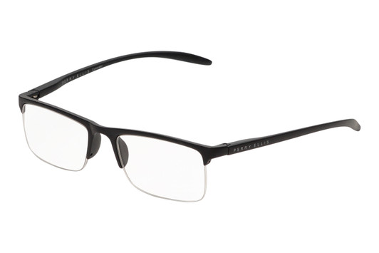 Profile View of Perry Ellis PEBX58 Unisex Rectangular Semi-Rimless Designer Reading Glasses in Gloss Black Marble 50mm