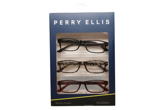 Profile View of Perry Ellis PEBX59 Unisex Rectangular Full Rim Designer Reading Glasses in Gloss Tortoise Havana Marble, Gloss Black Marble, Gloss Crystal Clear Marble 50mm
