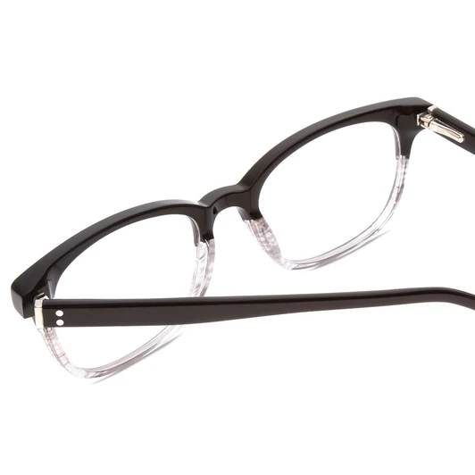 Close Up View of Ernest Hemingway H4819 Designer Progressive Lens Prescription Rx Eyeglasses in Black Clear Grey Gradient Ladies Cateye Full Rim Acetate 52 mm