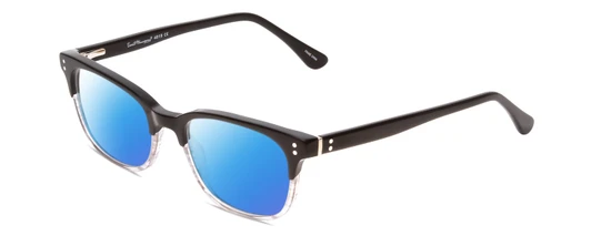 Profile View of Ernest Hemingway H4819 Designer Polarized Sunglasses with Custom Cut Blue Mirror Lenses in Black Clear Grey Gradient Ladies Cateye Full Rim Acetate 52 mm