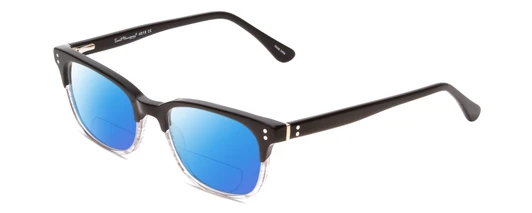 Profile View of Ernest Hemingway H4819 Designer Polarized Reading Sunglasses with Custom Cut Powered Blue Mirror Lenses in Black Clear Grey Gradient Ladies Cateye Full Rim Acetate 52 mm