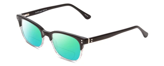 Profile View of Ernest Hemingway H4819 Designer Polarized Reading Sunglasses with Custom Cut Powered Green Mirror Lenses in Black Clear Grey Gradient Ladies Cateye Full Rim Acetate 52 mm