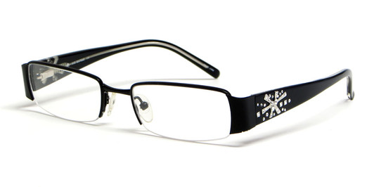 Calabria Vivid 5011 Designer Reading Glasses in Black Semi Rimless Crystal Star