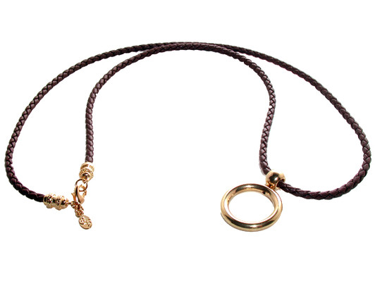Giorgio Fedon Braided Brown Leather with Gold Loop Eyeglass Necklace Giorgio Fedon Braided Brown Leather with Gold Loop Eyeglass Necklace