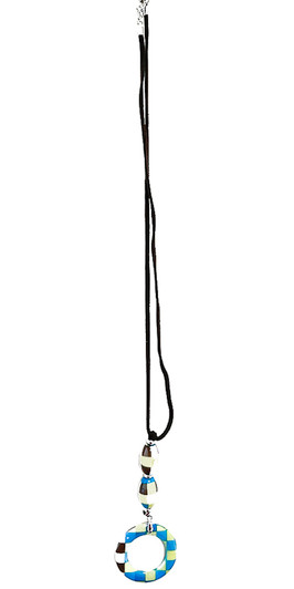 Eyeglass Necklace by Calabria in Squares w/Case Hang Loop 30"In White Blue Brown