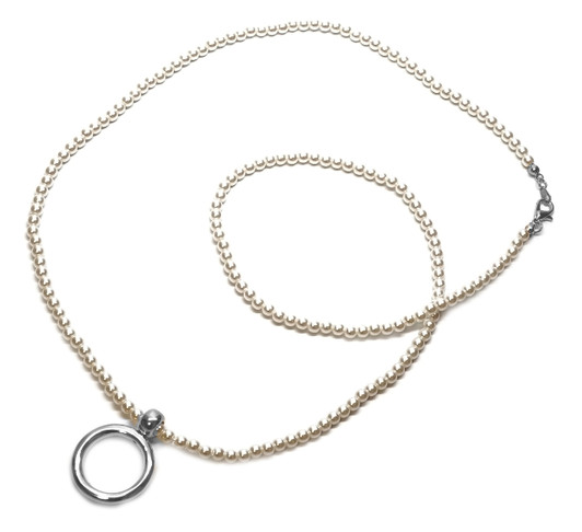 Giorgio Fedon 26"length Eyeglass/Sunglass Necklace White Pearls with Silver Loop