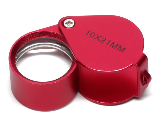 Aluminum Red Jeweler's Loupe 10x Magnification 21mm MK995-8RR Glass Lens w/ Case