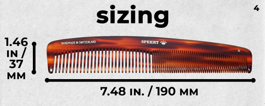 Speert Handmade Swiss European Comb #4 8"Inch Tortoise Brown Wide and Fine Tooth