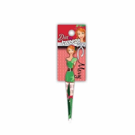 Diva Tweezer Holiday Theme Merry Surgical Grade Stainless Steel Slant Tip 4"Inch