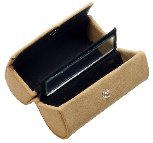 Speert Suede Mirror Double Lipstick Holder Pouch Snap Closure Grey or Tan Brown