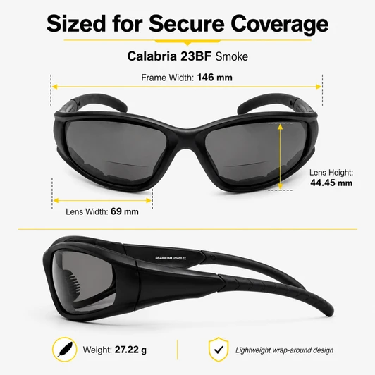 Calabria 23BF Bi-Focal Safety Glasses UV Protection Smoke Z87. Rate ShatterProof