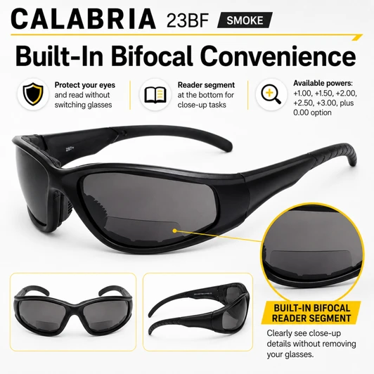 Calabria 23BF Bi-Focal Safety Glasses UV Protection Smoke Z87. Rate ShatterProof