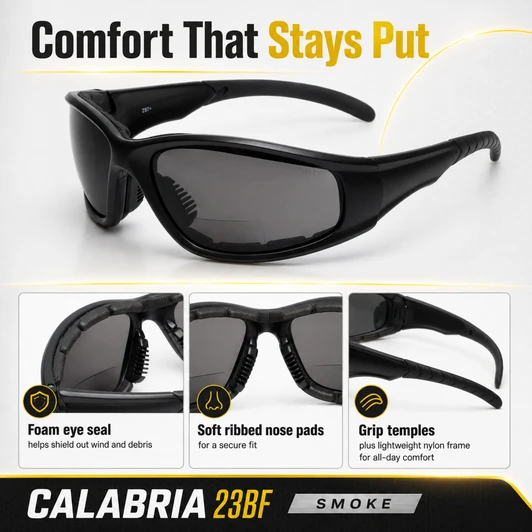 Calabria 23BF Bi-Focal Safety Glasses UV Protection Smoke Z87. Rate ShatterProof
