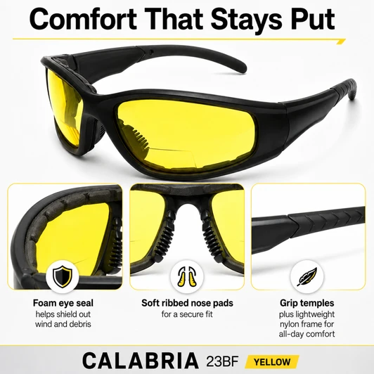 Calabria 23BF Bi-Focal Safety Glasses UV Protect Yellow Copper Rate ShatterProof
