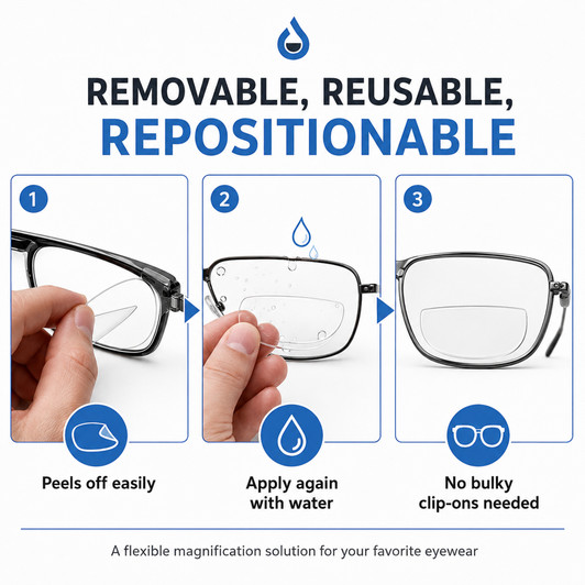 Hydrotac Optx 20/20 Stick-On Bi-focal Reader Lenses|For Glasses/Sun CHOOSE POWER