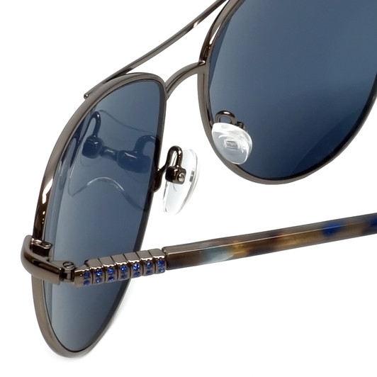 Judith Leiber Designer Pilot Sunglasses JL5011-00 Gunmetal Crystal Marble & Grey