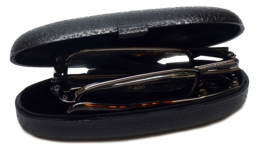 Calabria Metal Folding Reading Glasses&Case Light Weight Compact Silver Tortoise