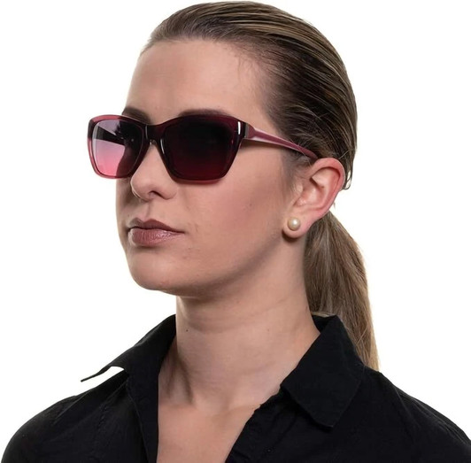 Lifestyle View of Elle Designer Sunglasses El14834-PU-56 mm in Crystal Red Wine & Purple Fade Lens