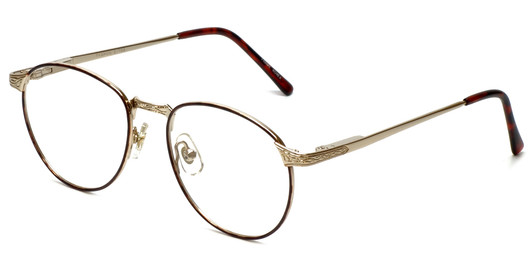 Profile View of Fashion Optical Reading Glasses E788 in Gold-Burgundy with Blue Light Filter + A