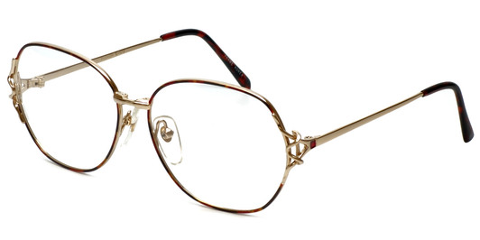 Profile View of Fashion Optical Reading Glasses E1013 in Gold-Demi-Amber with Blue Light Filter