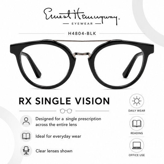 Ernest Hemingway Designer Eyeglasses H4804-BLK in Black 47mm :: Custom Left & Right Lens