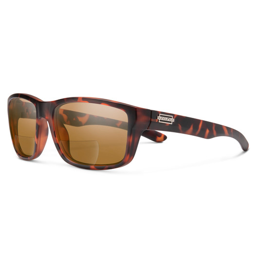 Profile View of Suncloud Mayor Polarized Bi-Focal Reading Sunglasses Unisex Acetate Classic Retro in Matte Tortoise with Polar Brown