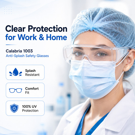 Calabria 1003 Anti Splash Safety Glasses Fitover with 100%UV PROTECTION IN CLEAR