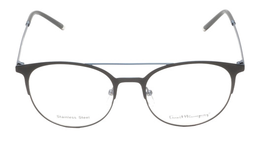 Ernest Hemingway H4810 Unisex Round Frame Eyeglasses in Satin Black/Silver 52 mm Progressive