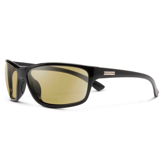 Profile View of Suncloud Sentry Polarized Sunglasses by Smith Optics Classic Wrap in Black with Polar Yellow
