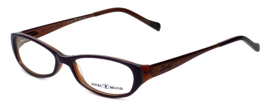 Profile View of Lucky Brand Designer Blue Light Blocking Reading Glasses Beach Trip Purple 49mm