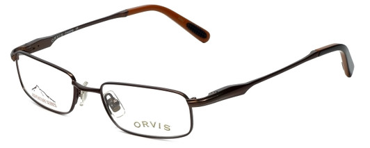 Profile View of Orvis Designer Blue Light Blocking Reading Glasses Crossing Brown 47mm 20 Powers