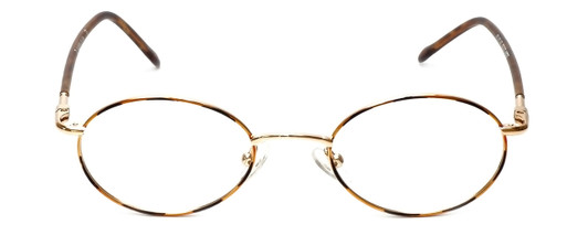 Front View of Flex Plus Blue Light Blocking Reading Glasses Model 64 in Gold-Demi-Amber 46mm N