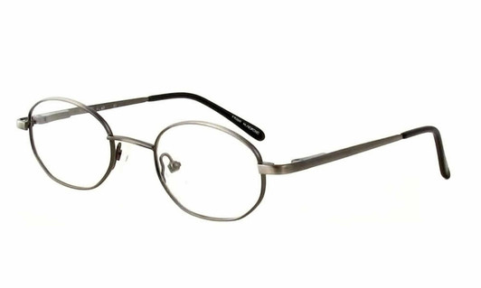 Profile View of Calabria FlexPlus 67 Pewter Designer Blue Light Blocking Reading Glasses 42mm Ne