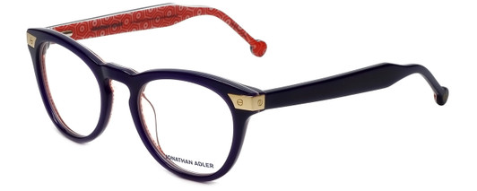 Profile View of Jonathan Adler Blue Light Blocking Reading Glasses JA308-Purple in Purple 50mm N