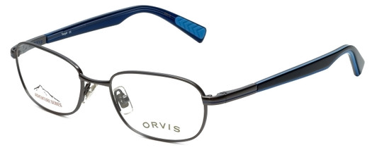 Profile View of Orvis Designer Blue Light Blocking Reading Glasses Target Gunmetal 48mm 20 Power