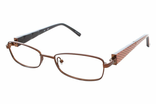 Profile View of Candie's Designer Blue Light Block Reading Glasses DENA-SBRN Satin Brown 50 mm N