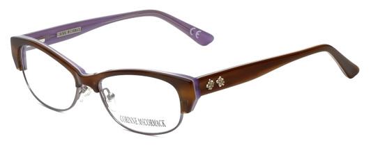 Profile View of Corinne McCormack Progressive Lens Blue Light Glasses Delancey Stripe-Demi 53mm