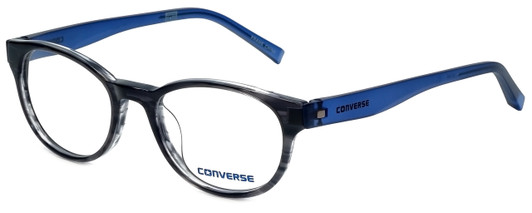 Profile View of Converse Progressive Lens Blue Light Reading Glasses Q014 in Black-Stripe 48mm