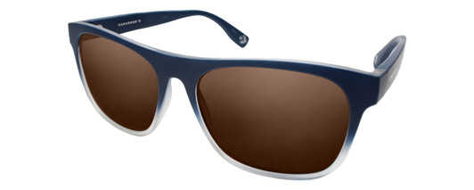 Profile View of Converse H093 Designer Polarized Sunglasses with Custom Cut Amber Brown Lenses in Matte Blue Navy Crystal Unisex Rectangle Full Rim Acetate 60 mm