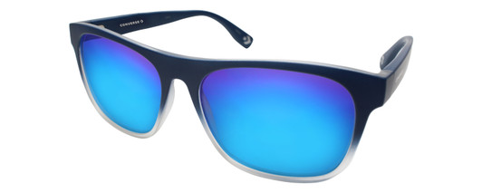 Profile View of Converse H093 Designer Polarized Sunglasses with Custom Cut Blue Mirror Lenses in Matte Blue Navy Crystal Unisex Rectangle Full Rim Acetate 60 mm