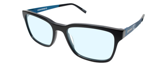 Profile View of Converse Q306 Designer Progressive Lens Blue Light Blocking Eyeglasses in Black Blue Unisex Rectangle Full Rim Acetate 52 mm